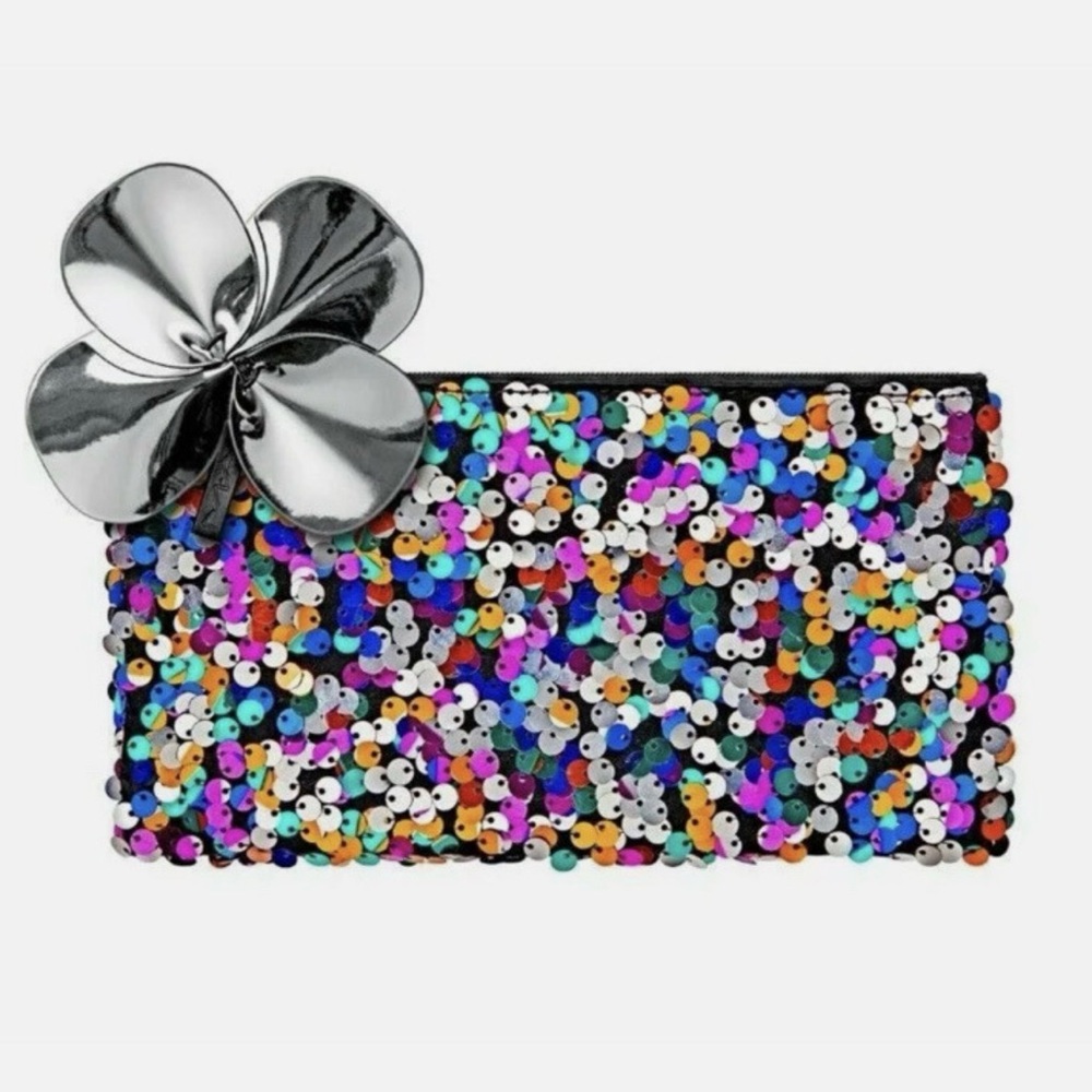MAC Sequin Clutch with Silver Flower Accent